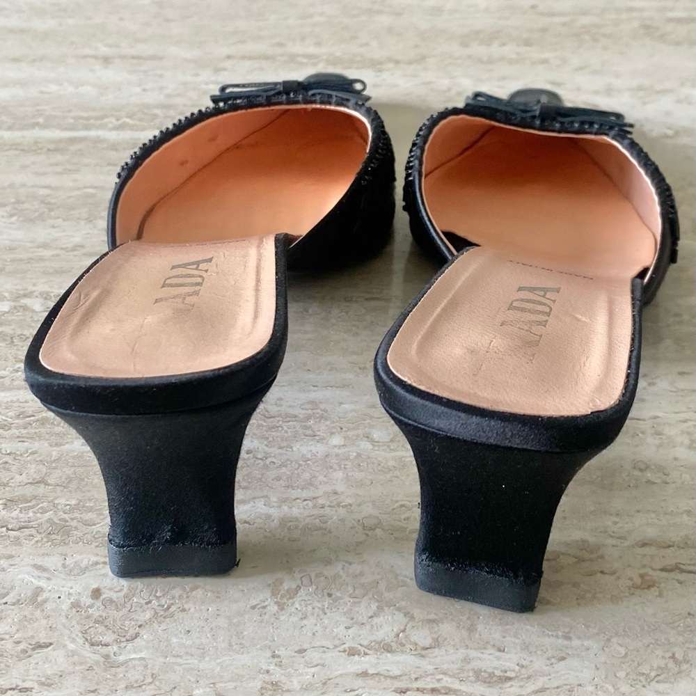 Vintage Prada Satin Beaded Bow Kitten Heel Mules - Picture 7 of 8